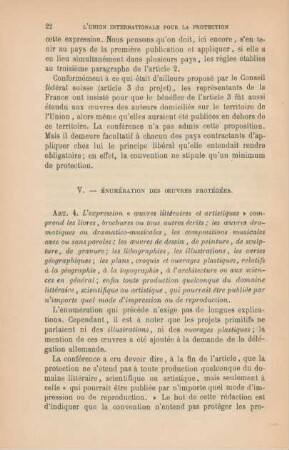 V. Énumération des oeuvres protégées