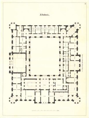 Gärtner, Friedrich von; München; Wittelsbacherpalast - Grundriss 2. OG