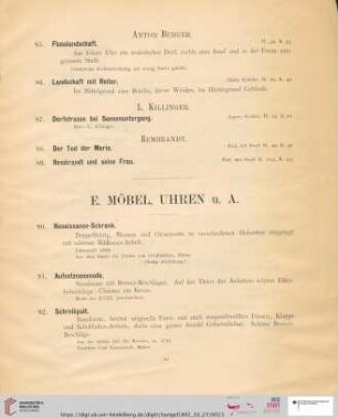 E. Möbel, Uhren u. A. (Nr. 90-105)