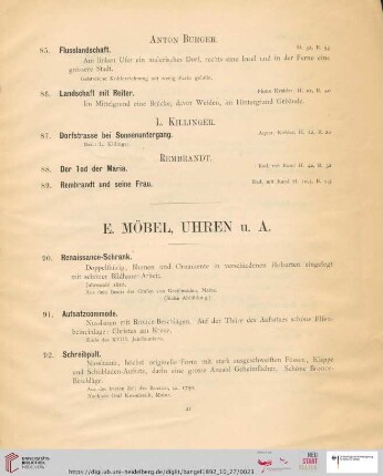 E. Möbel, Uhren u. A. (Nr. 90-105)