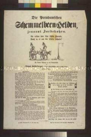 Satirisches Flugblatt: Die Potsdamschen Schemmelbeen-Helden (Aujust Buddelmeyer); undatiert