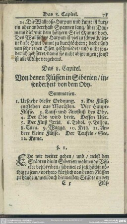 Das 8. Capitel. Von denen Flüssen in Siberien, insonderheit von dem Oby