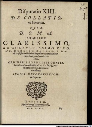 Classis II. disp. XIII. de collatione bonorum