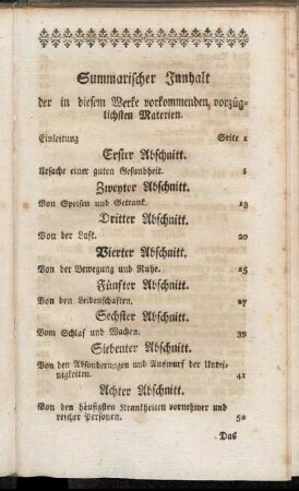 Summarischer Innhalt der in diesem Werke vorkommenden vorzüglichsten Materien.