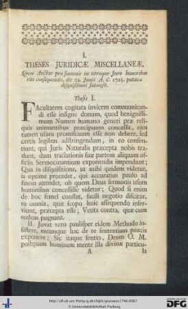 I. Theses Juridicae Miscellaneae.