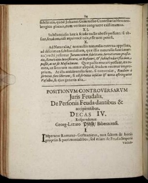 De Personis Feuda dantibus & accipientibus. Decas IV.