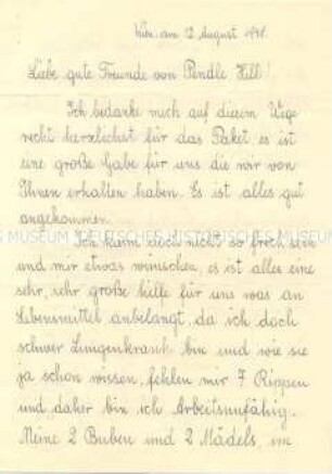 Dankbrief an das Pendle Hill College - Sachkonvolut