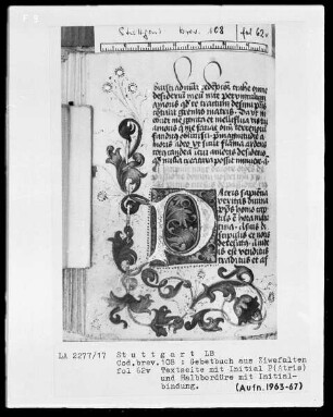 Gebetbuch aus Zwiefalten — Initiale D und Teilbordüre, Folio 62verso