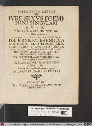Exercitatio Legalis De Iure Sexus Foeminini Singulari