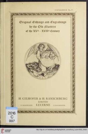 Nr. 5: Catalogue: Original etchings, engravings and woodcuts by the old masters of the XVth-XVIIth century
