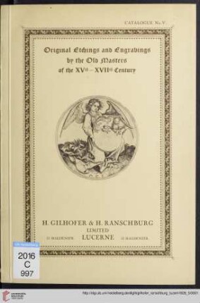 Nr. 5: Catalogue: Original etchings, engravings and woodcuts by the old masters of the XVth-XVIIth century