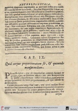 Cap. IX.: Quid corpus proportionatum, & quo modo mensurandum
