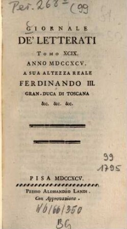 Giornale de'letterati. 99, 99. 1795