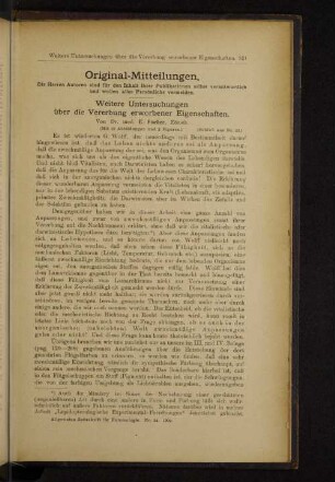 Weitere Untersuchungen über die Vererbung erworbener Eigenschaften.