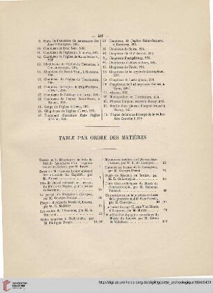 Table par ordre des matières