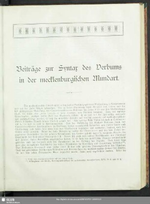 Beiträge zur Syntax des Verbums in der mecklenburgischen Mundart