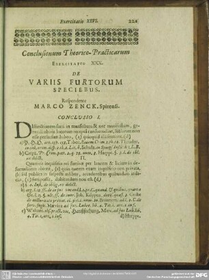 Exercitatio XXX. De Variis Furtorum Speciebus. Respondente Marco Zenck, Spirensi