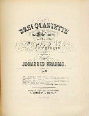 Drei Quartette : für 4 Solostimmen : (Sopran, Alt, Tenor u. Baß) : op. 31, Nr. 2. Neckereien : (Mährisch)