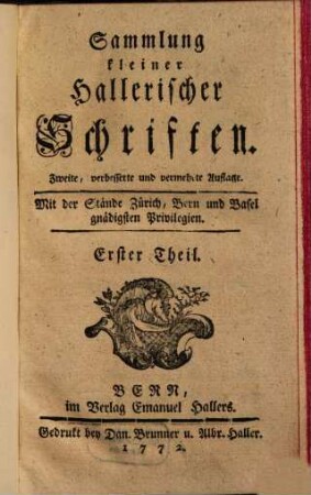 Sammlung kleiner Hallerischer Schriften, 1