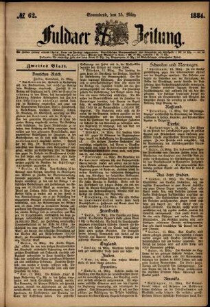 Ausgabe vom Samstag, den 15. März 1884.