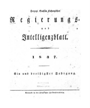 Herzogl.-Sachsen-Coburgisches Regierungs- und Intelligenzblatt. 1837