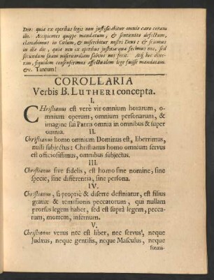 Corollaria Verbis B. Lutheri concepta.