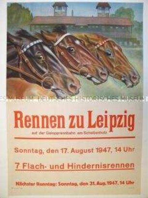 Maueranschlag mit Ankündigung eines Pferderennens in Leipzig