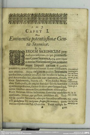 Caput I. De Eminentia potentissimae Genetis Saxonicae