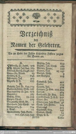 Verzeichniß der Namen der Gelehrten