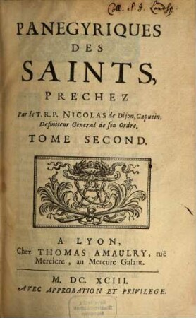 Panegyriques Des Saints, 2