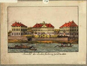 Die Calberlasche Zuckersiederei (ab 1853 Hotel Bellevue) von Dresden-Neustadt aus