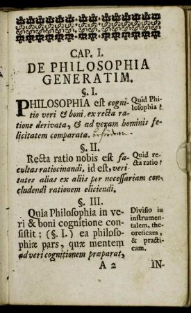 Cap. I. De philosophia generatim.