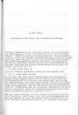 Allgemeine Syntaxtheorie und deutsche Wortstellung