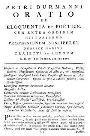 Oratio De Eloquentia Et Poëtice.
