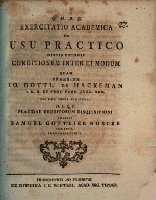Exercitatio academica de usu practico distinctionis conditionem inter et modum