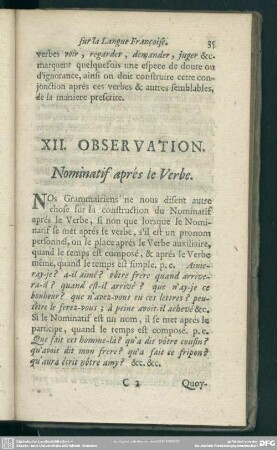 XII. Observation. Nominatif aprés le Verbe