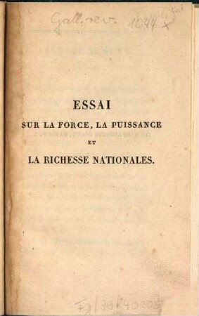 Essai sur la force, la puissance et la richesse nationales