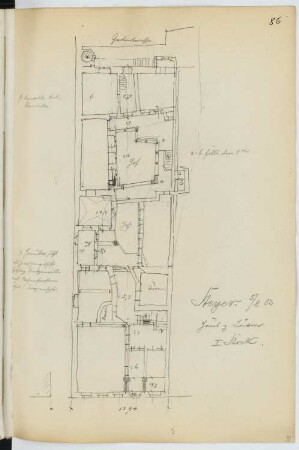Haus zum Löwen, Steyr: Grundriss 1.OG (aus: Skizzen- und Fotoalbum 21)