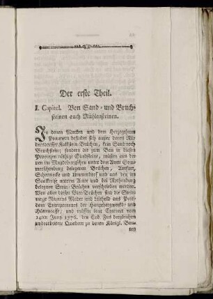 I. Capitel. Von Sand- und Bruchsteinen auch Mühlensteinen