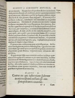 Caput V. Contra eos qui influentiam syderum in microcosmum nullam esse conserto pede tueri conantur.