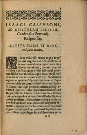 Isaaci Casauboni ad Epistolam Illustr. et Reverendiss. Cardinalis Perronii Responsio