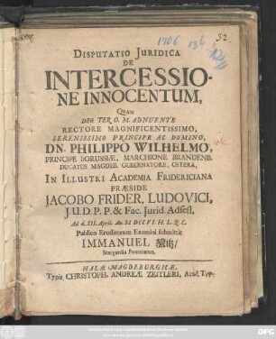Disputatio Juridica De Intercessione Innocentum