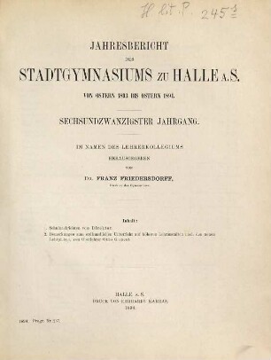 Jahresbericht des Stadtgymnasiums zu Halle : von Ostern ... bis Ostern .... 1893/94
