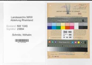 Entnazifizierung Wilhelm Schmitz , geb. 03.05.1887 (Werkmeister)