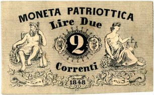 Geldschein, 2 Lire, 1848