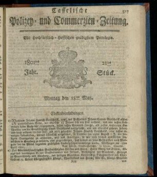 21tes Stueck, Montag den 18ten May 1801