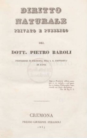 Vol. 1: Diritto naturale privato e pubblico