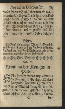 No. V. Krönung der Königin in Pohlen.