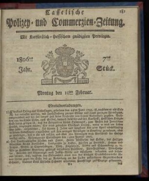 1806tes Jahr. 7tes Stück. Montag den 10ten Februar