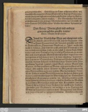 Von Krieg/ Uneinigkeit und andern gemeinen zufellen gewisser Länder/ Stette/ Stende und Personen.